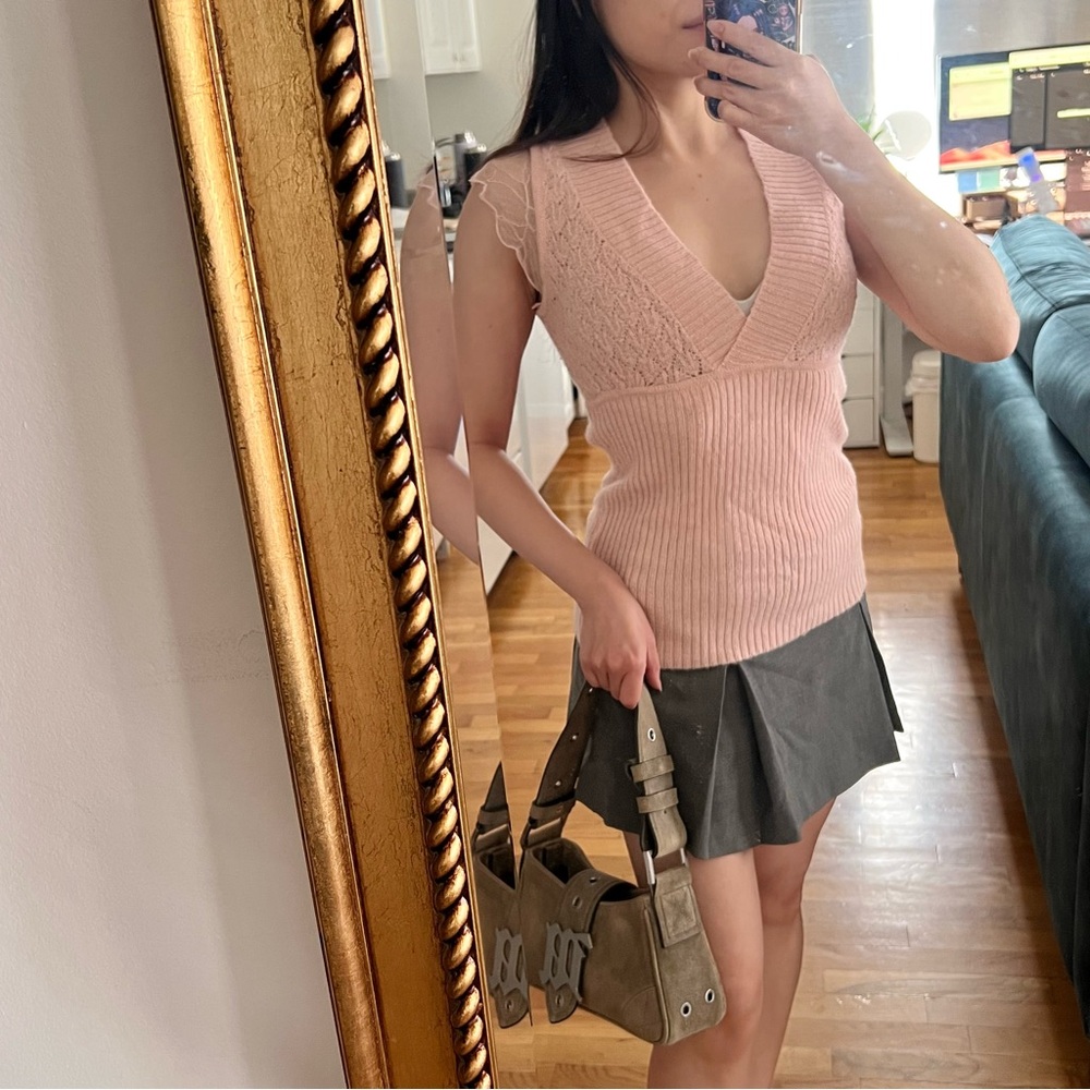 VTG Catherine Malandrino Delicate Knit Pink Coquette Lace XS S M